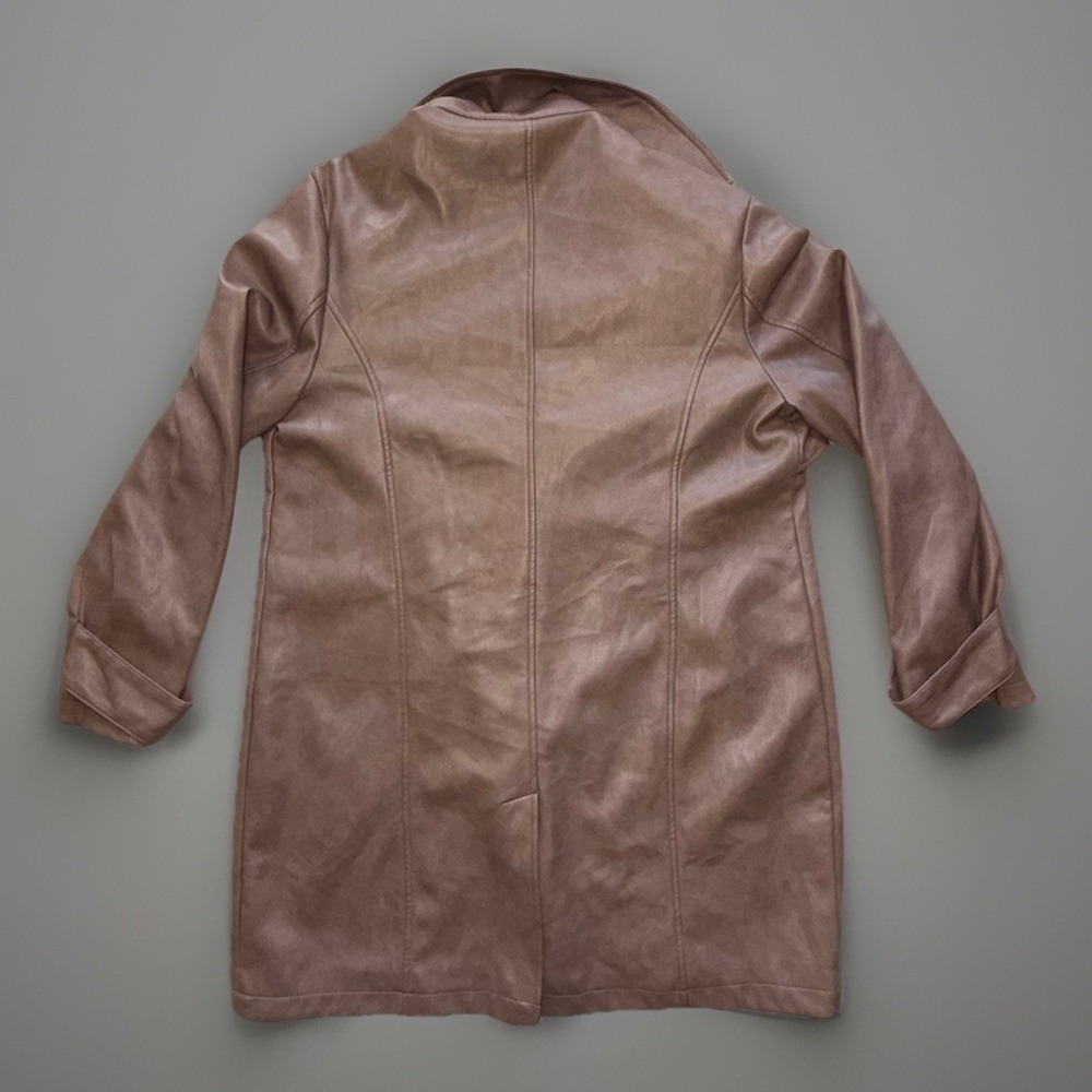 NWOT Bagatelle Brown Faux Leather Long Moto Jacket Zip Pockets Women's Size XL - Picture 7 of 13